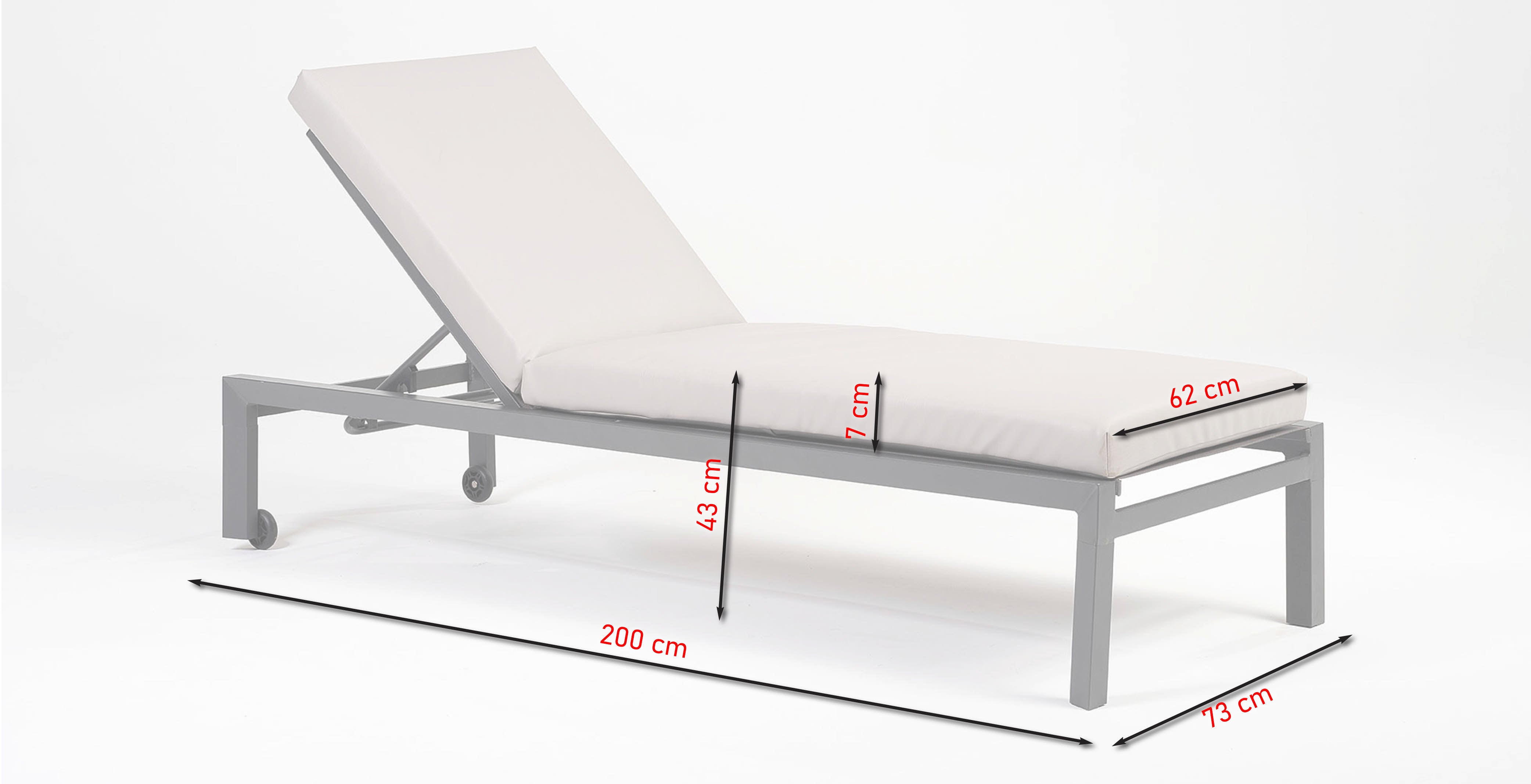Sonnenliege Cedric-Single mit Aluminiumgestell, Textilen-Bespannung und wetterfester Kissenauflage in Anthrazit.