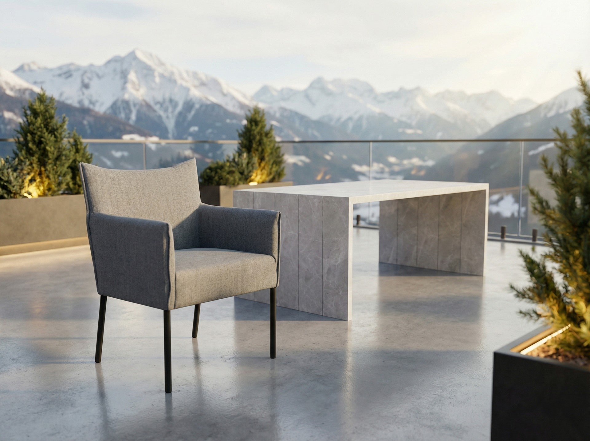 Daphne Gartenstuhl mit voll gepolsterter Sitzschale, Aluminiumgestell in Anthrazit und hellgrauem Outdoor-Stoff