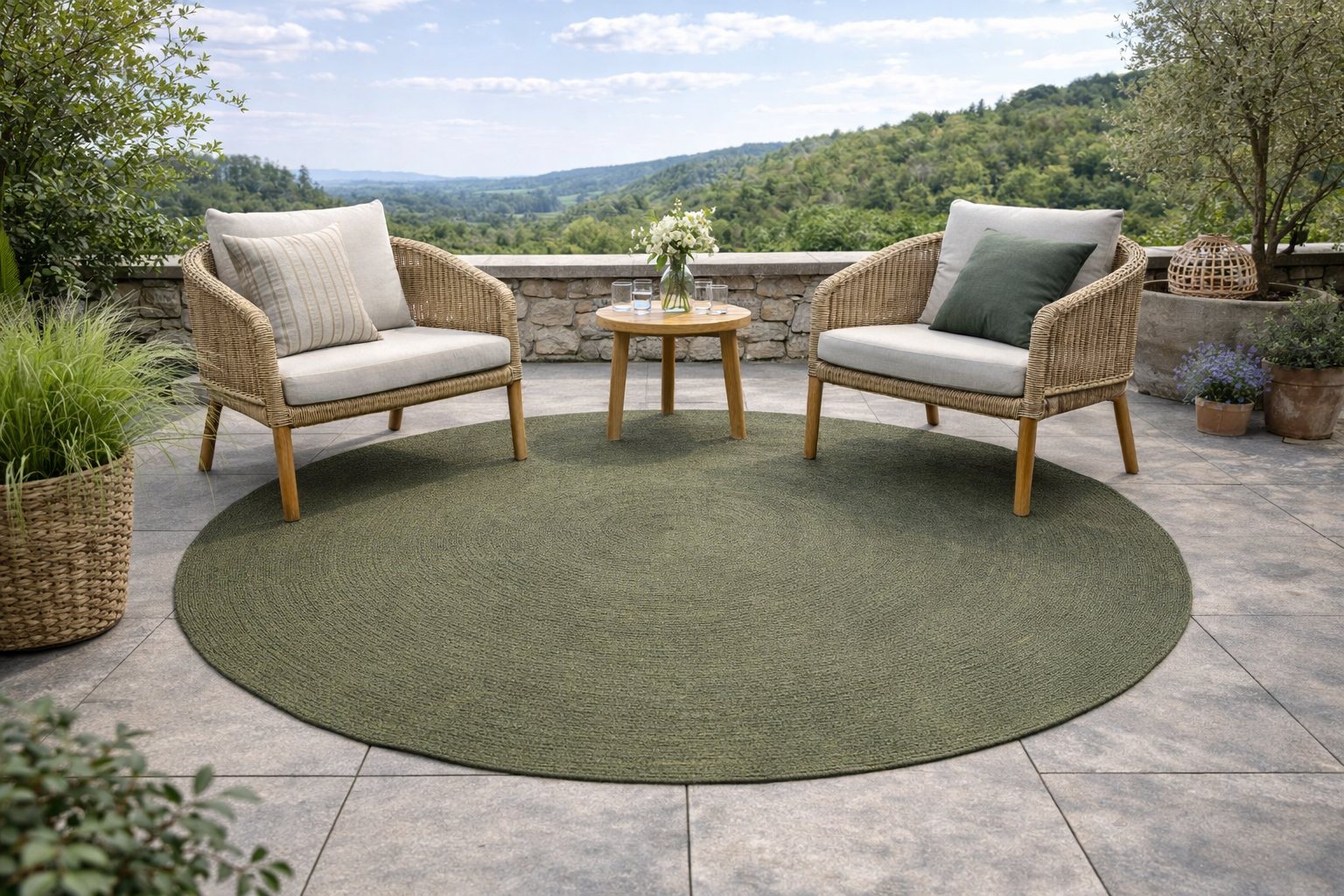 Outdoor-Teppich Debby in Premium-Qualität für Terrasse und Garten in Grün, Grau oder Beige