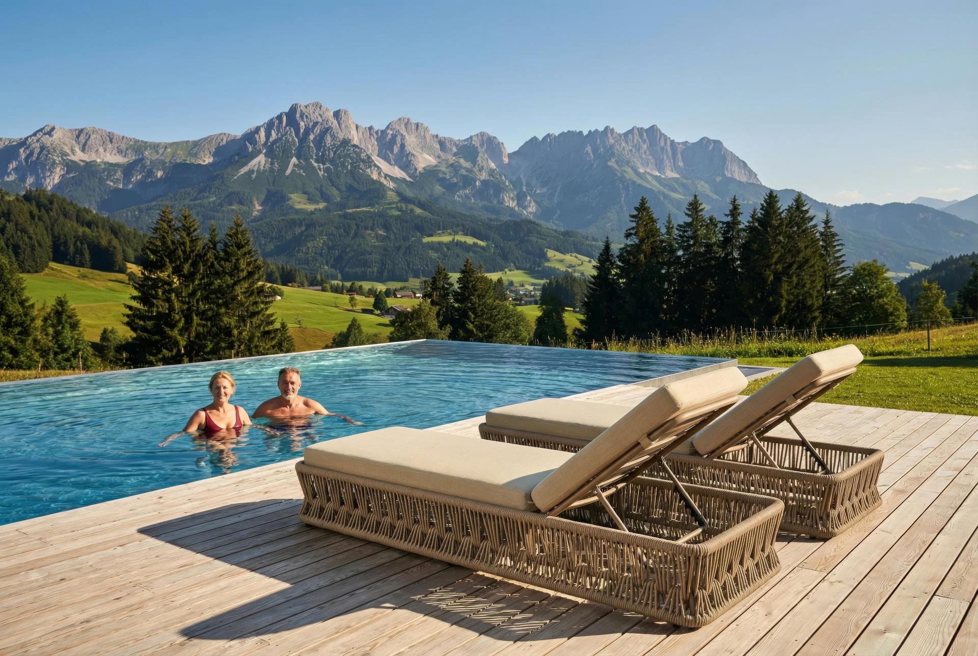 Sonnenliege Fenja – elegante Outdoor-Liege aus Aluminium mit Textilschnüren und verstellbarer Rückenlehne