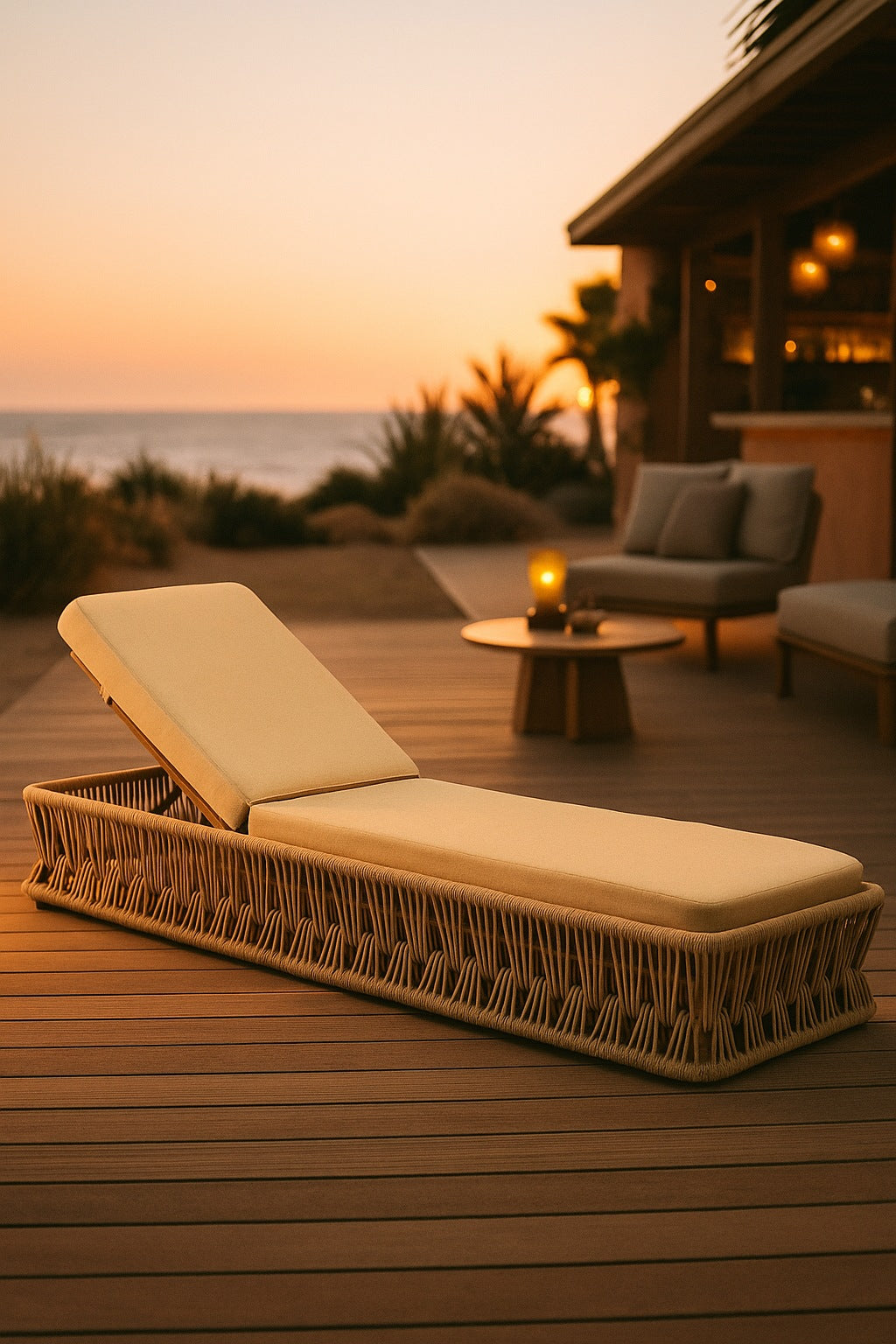 Sonnenliege Fenja – elegante Outdoor-Liege aus Aluminium mit Textilschnüren und verstellbarer Rückenlehne