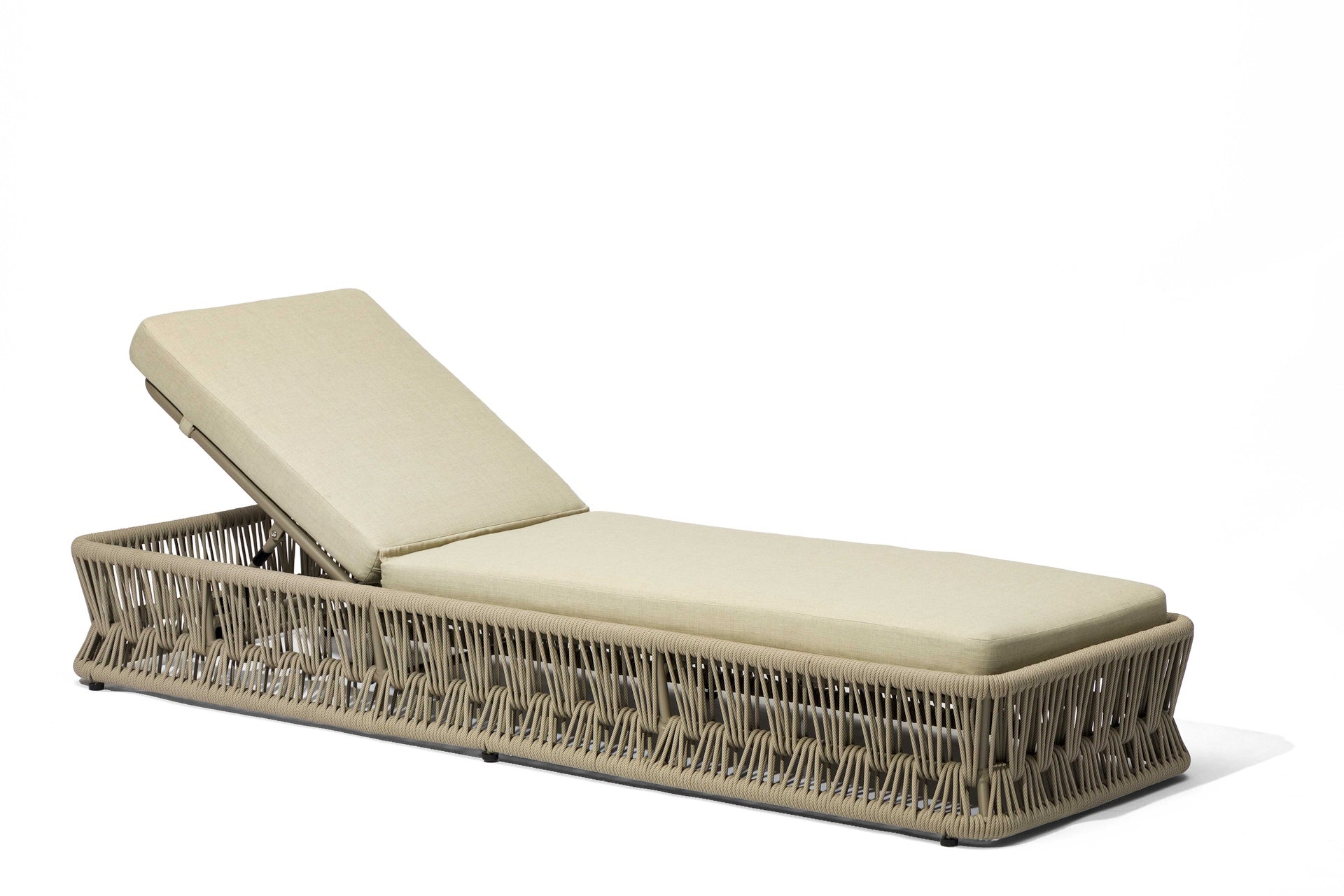 Sonnenliege Fenja – elegante Outdoor-Liege aus Aluminium mit Textilschnüren und verstellbarer Rückenlehne