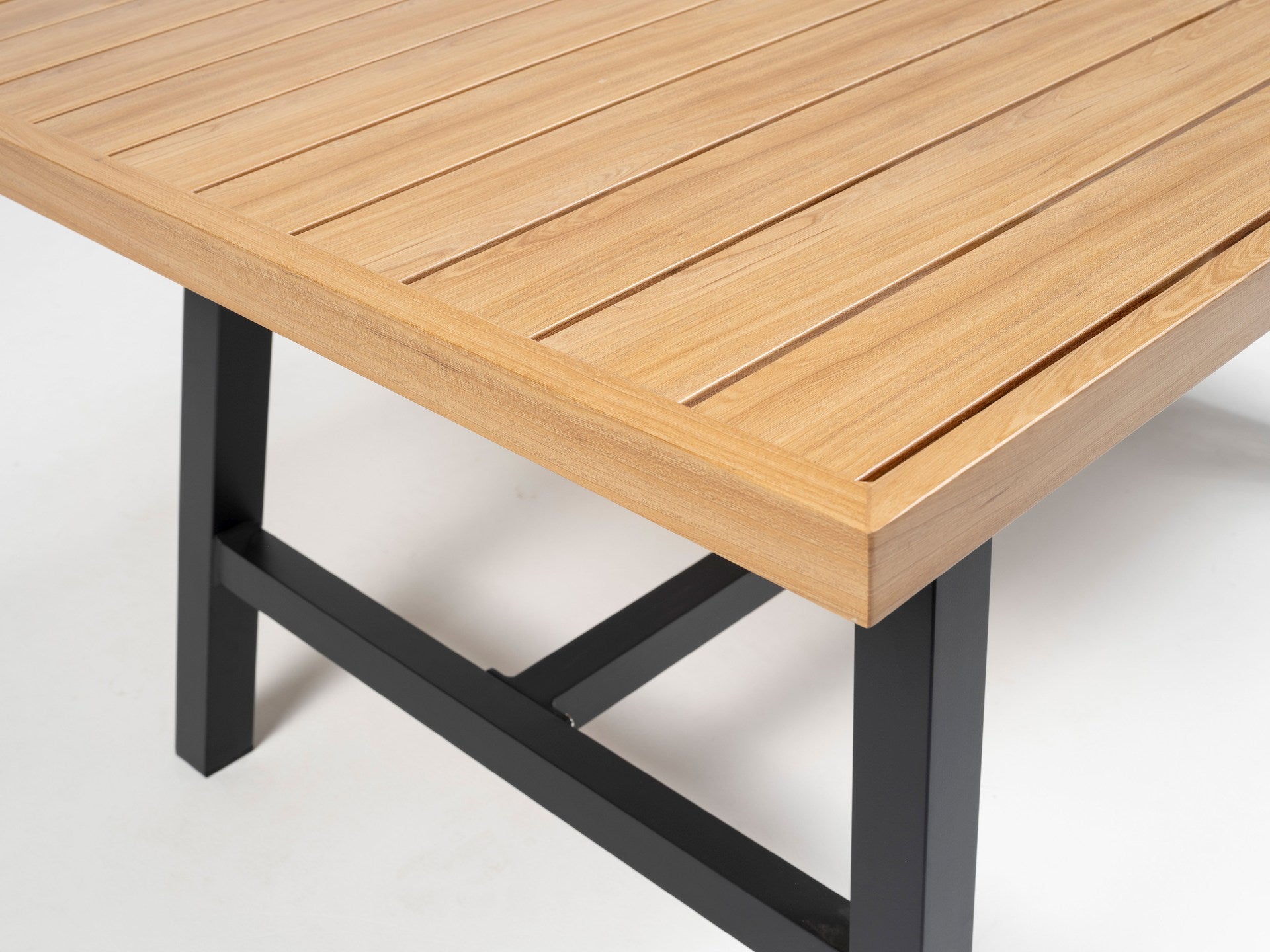 Eckbankgruppe Frederik Outdoor Sitzgruppe aus Aluminium mit Holzdekor Tisch und Textilbändern