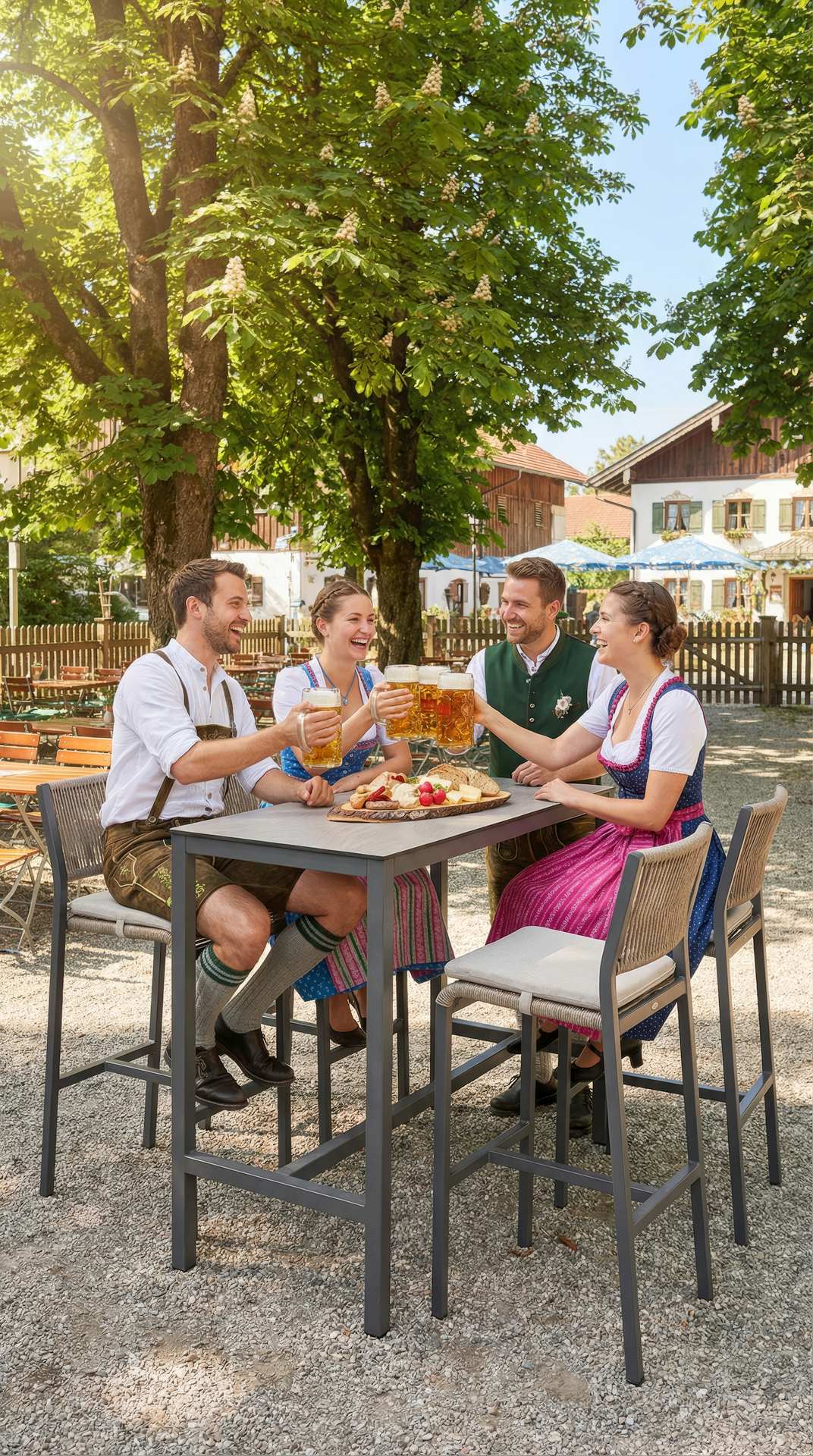 Harvey Barhocker aus Aluminium anthrazit mit grauen Textilschnüren und hellgrauem Sitzkissen