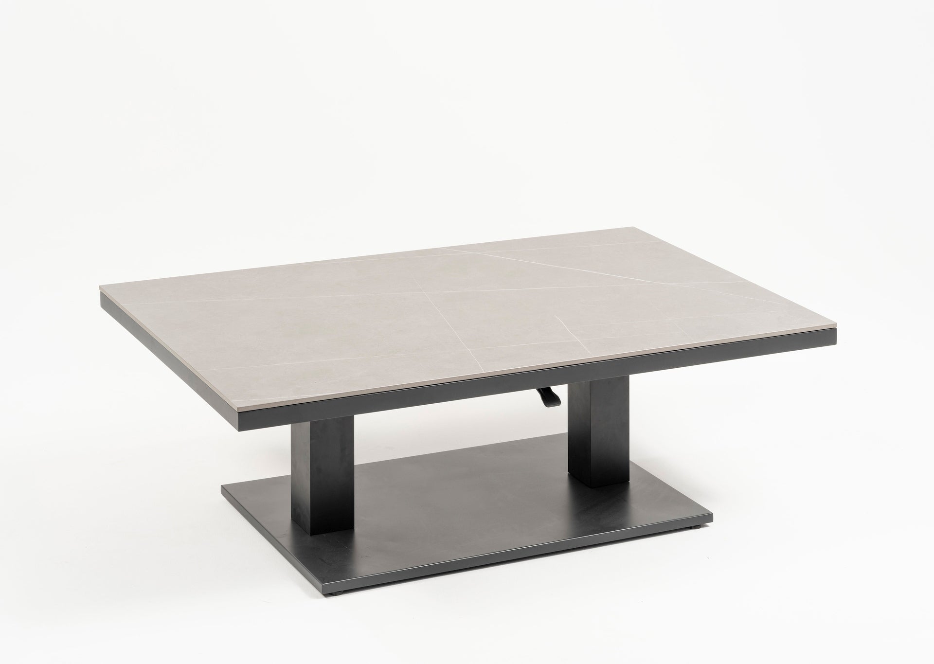 Eckbankgruppe Lara mit höhenverstellbarem Tisch, Sinterstone Tischplatte und Aluminiumgestell in Anthrazit