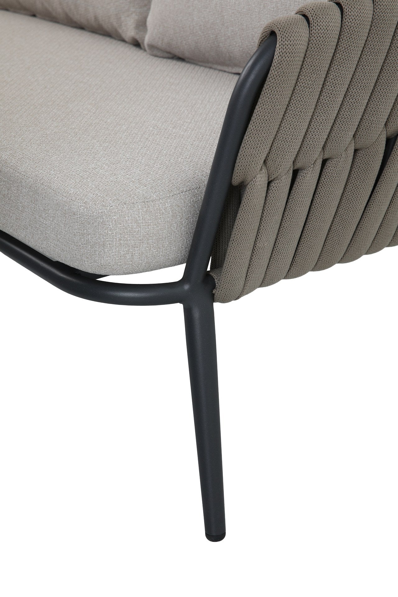 Nero Eckbankgruppe mit Sinterstone Tischplatte, taupefarbenen Textilschnüren und Aluminiumgestell – Gartenmöbelshop.at