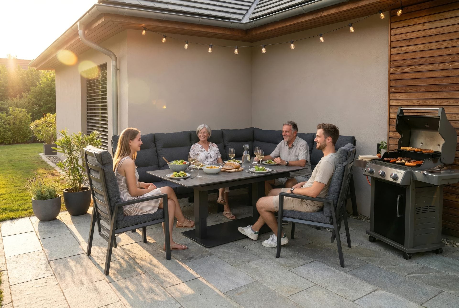 Nicosia Eckbankgruppe mit höhenverstellbarem Ausziehtisch und verstellbaren Rückenlehnen