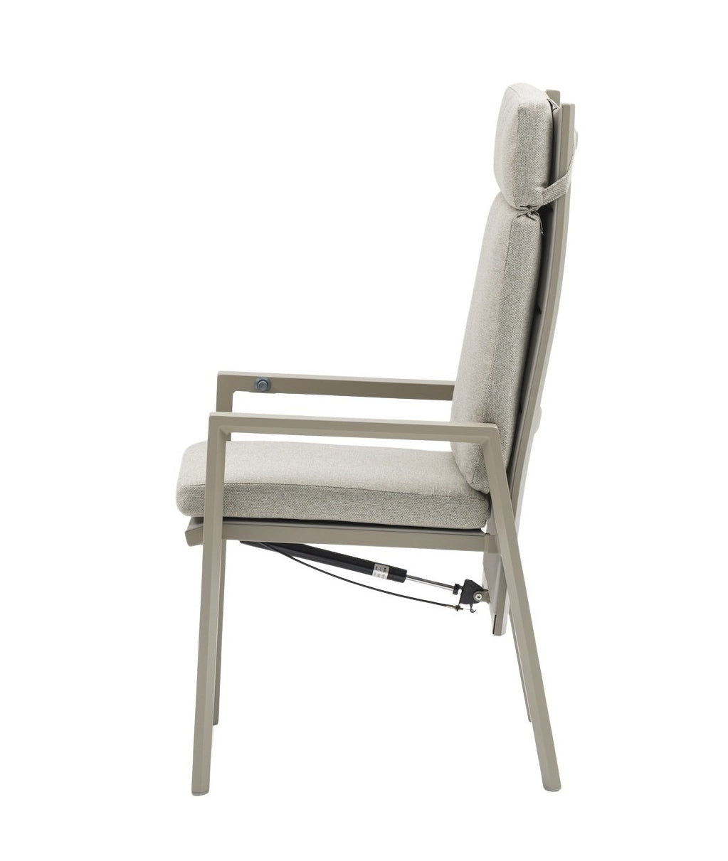 Nicosia Hochlehner Gartenstuhl mit verstellbarer Rückenlehne, Aluminiumgestell und Textilenbespannung für den Outdoor-Bereich