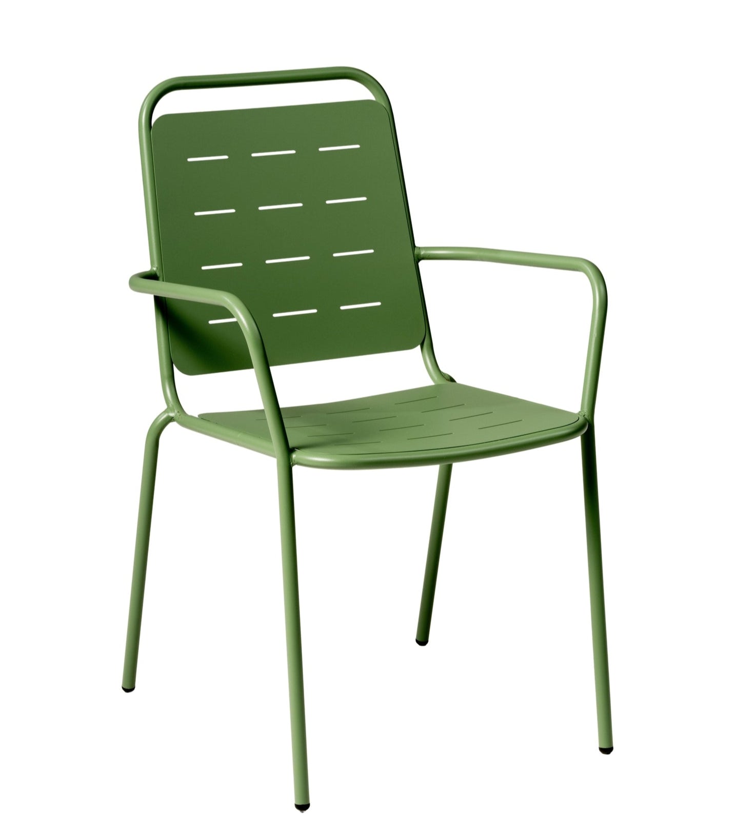 Gartenstuhl Salvatore aus Stahl mit e-coating in Olivgrün, stapelbar und wetterfest.