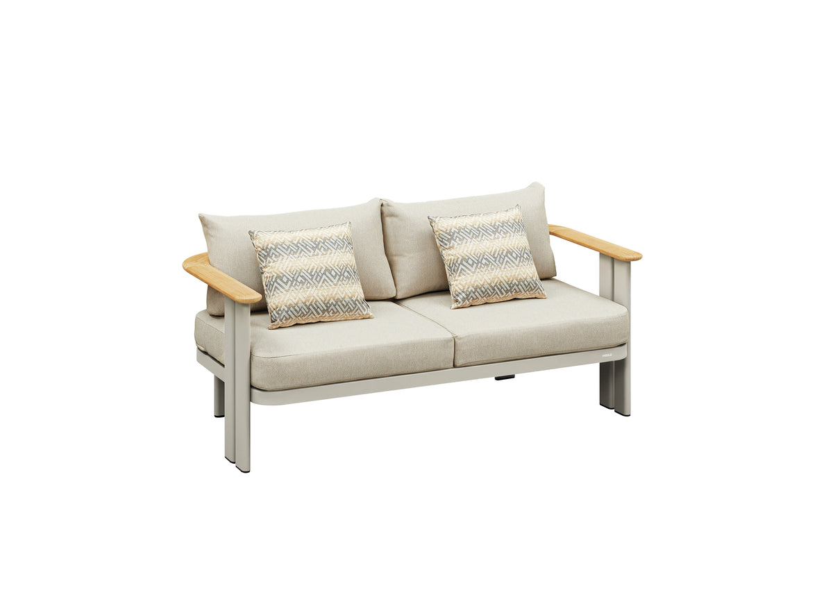 Clarissa Zweiersofa mit beige-grauem Aluminiumgestell und cremefarbenen Polstern