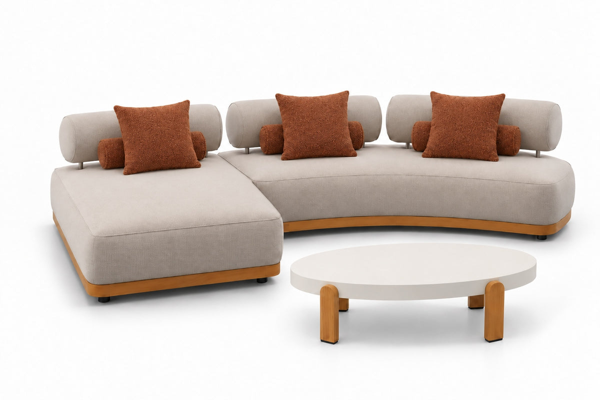 Maxine Gartenlounge in Sandbeige meliert mit weißem Couchtisch