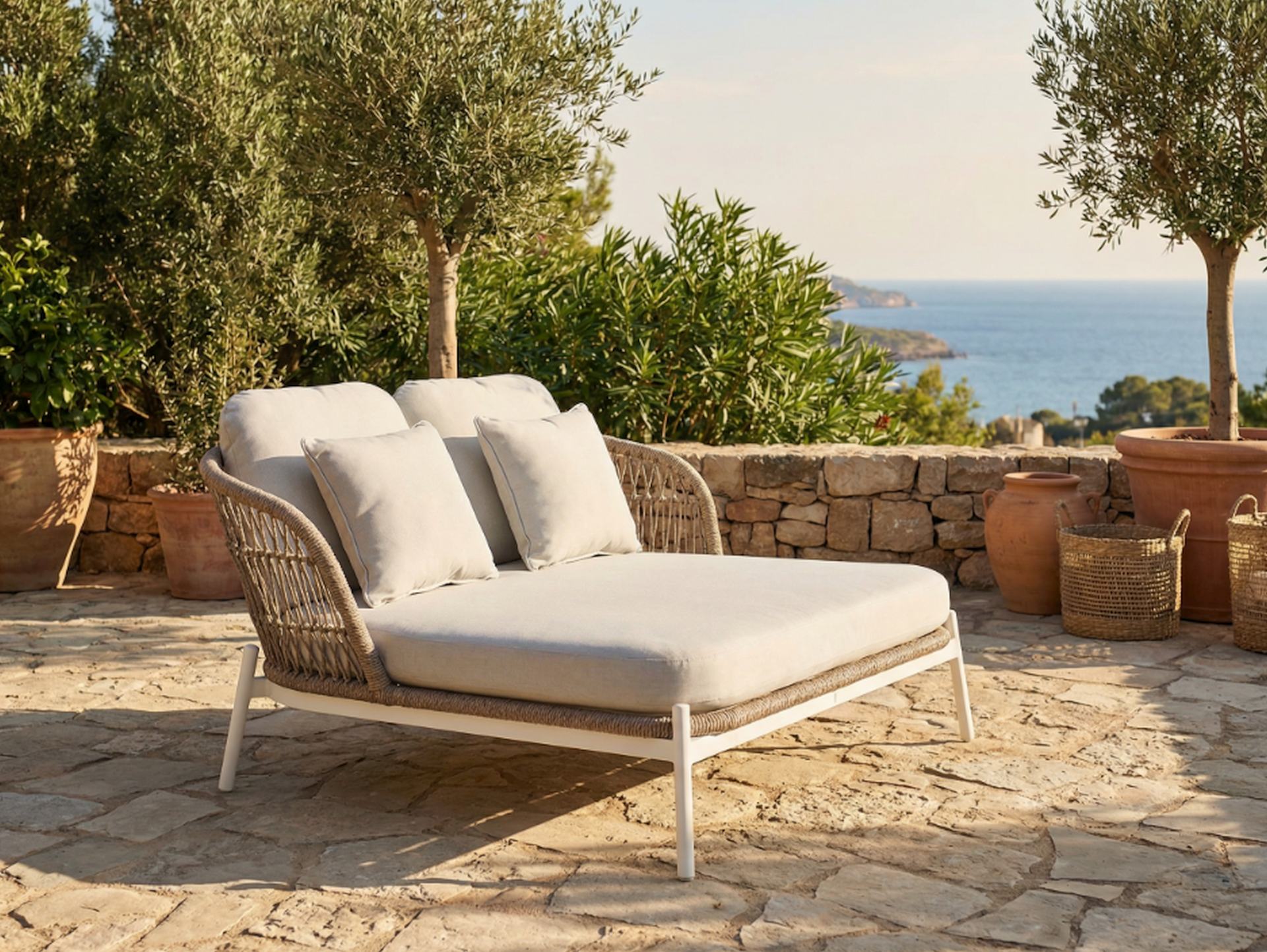 Benaro Daybed ohne Dach mit Aluminiumgestell und witterungsbeständigem Outdoorstoff, Liegefläche 130 × 180 cm