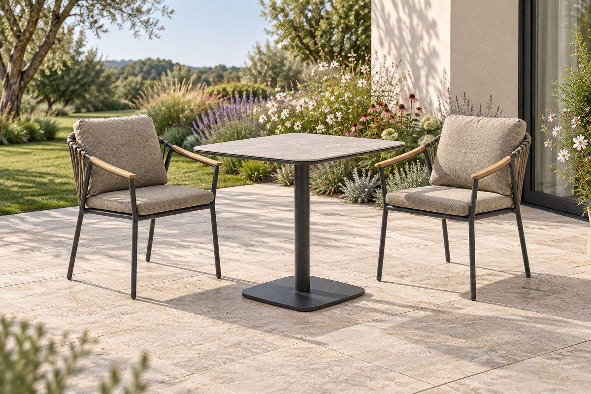 Bernhard Gartentisch Small, Aluminium Anthrazit und Sinterstone Greige – Ansicht 3