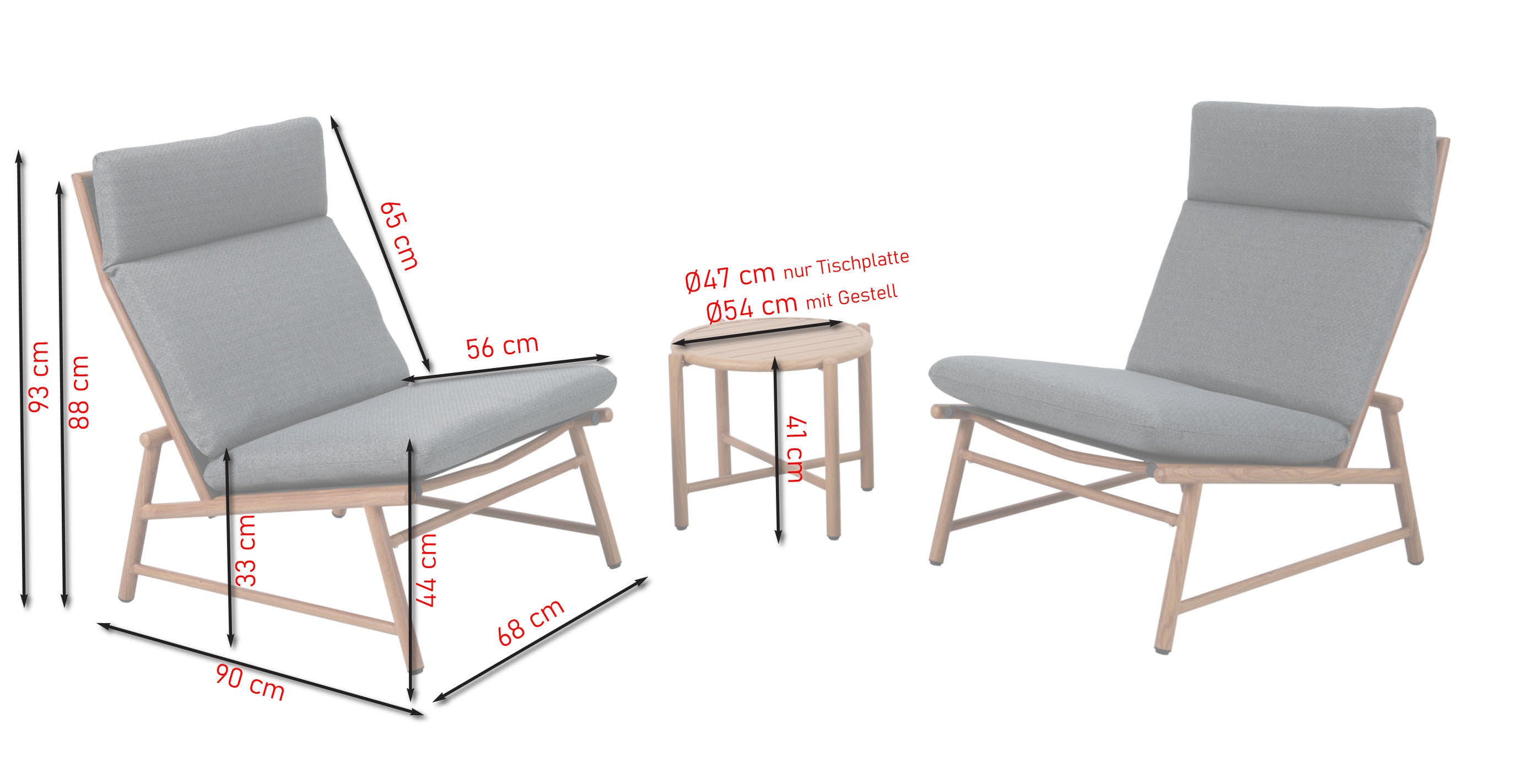Fauteuil-Set Billie mit Aluminiumgestell in Holzoptik, Textilenbespannung und dunkelgrauen Outdoor-Kissen