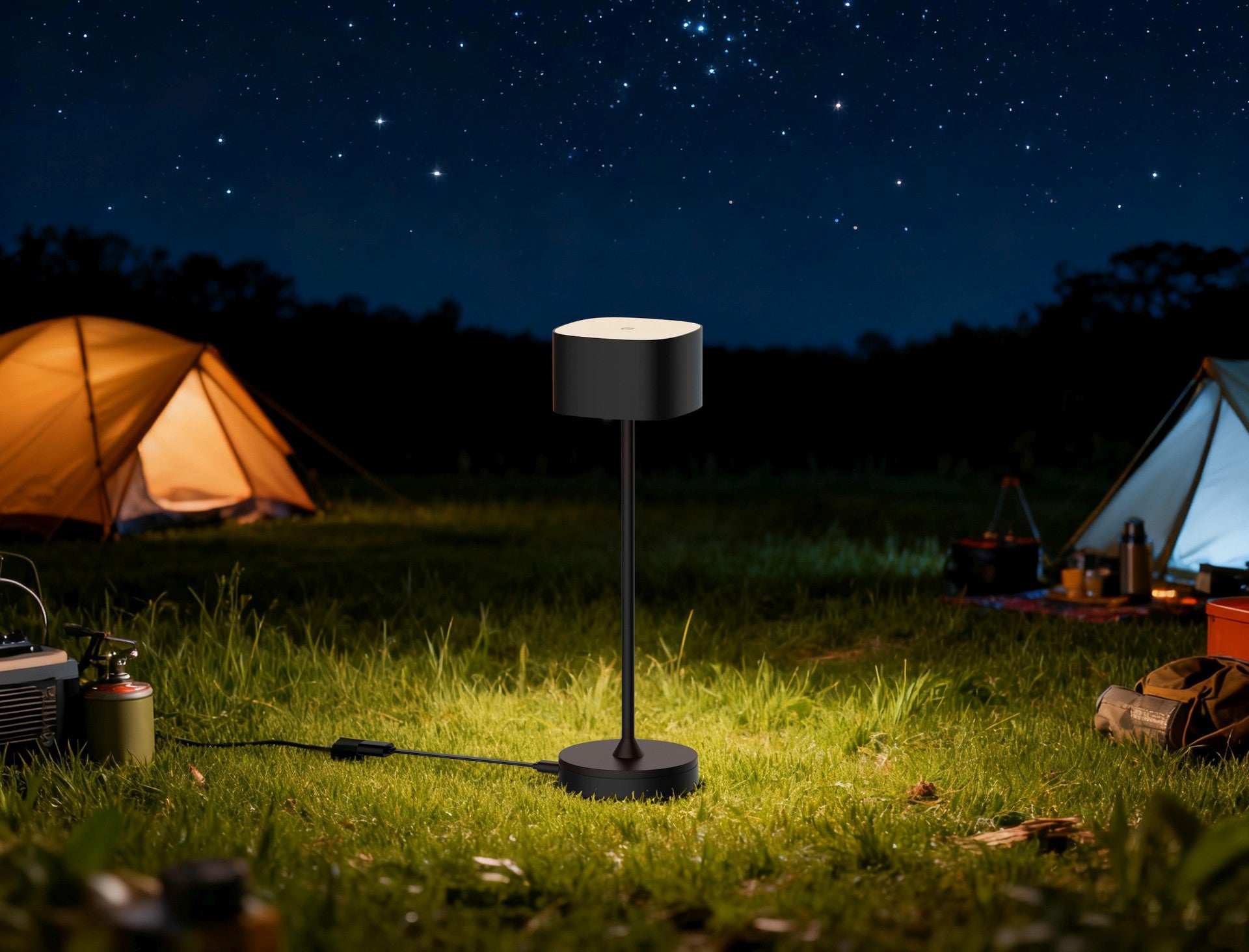 LED Tischlampe Bright für Outdoor und Indoor mit Akku, Touch-Dimmung und Ladeplatte in Schwarz, Silber oder Weiß
