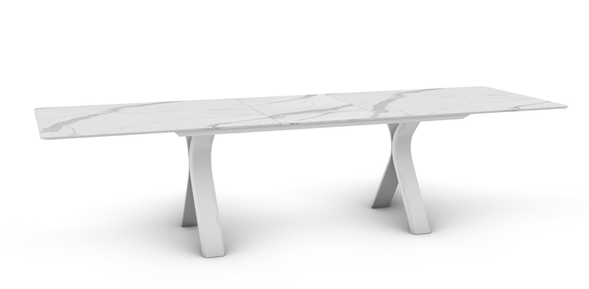 Eleganter 'Cameron' Gartentisch ausziehbar in weißer Marmoroptik mit Sinterstone-Tischplatte und innovativem Synchronauszug, verfügbar bei Gartenmoebelshop.at