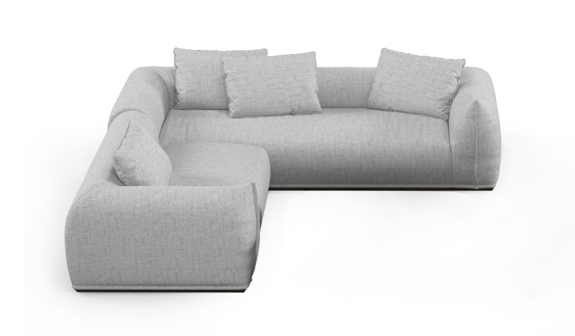 Gartenlounge Daphne Aluminium schwarz mit hellgrau meliertem Outdoorstoff und Couchtisch im Steindekor