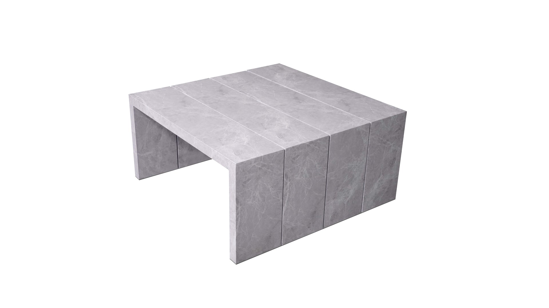 Gartenlounge Daphne Aluminium schwarz mit hellgrau meliertem Outdoorstoff und Couchtisch im Steindekor