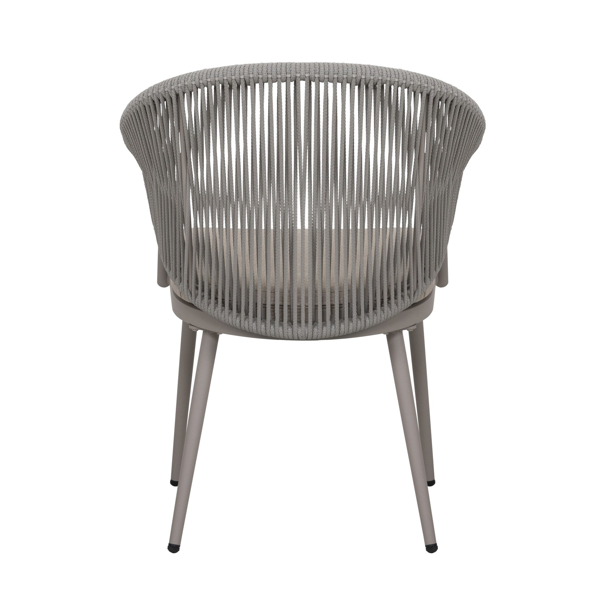 Tischgruppe Denise mit Esstisch 160x90 cm und 6 Armstühlen in grau-beige mit Textilschnüren und Sitzkissen – Outdoor Gartenmöbelshop.at