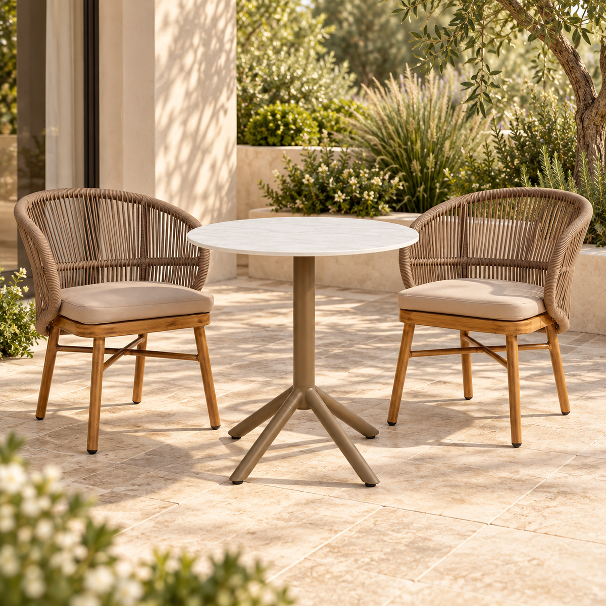 Dominik Bistrotisch rund Ø 70 cm – Bronze-Braun und Sinterstone Naturweiß, Ansicht 3