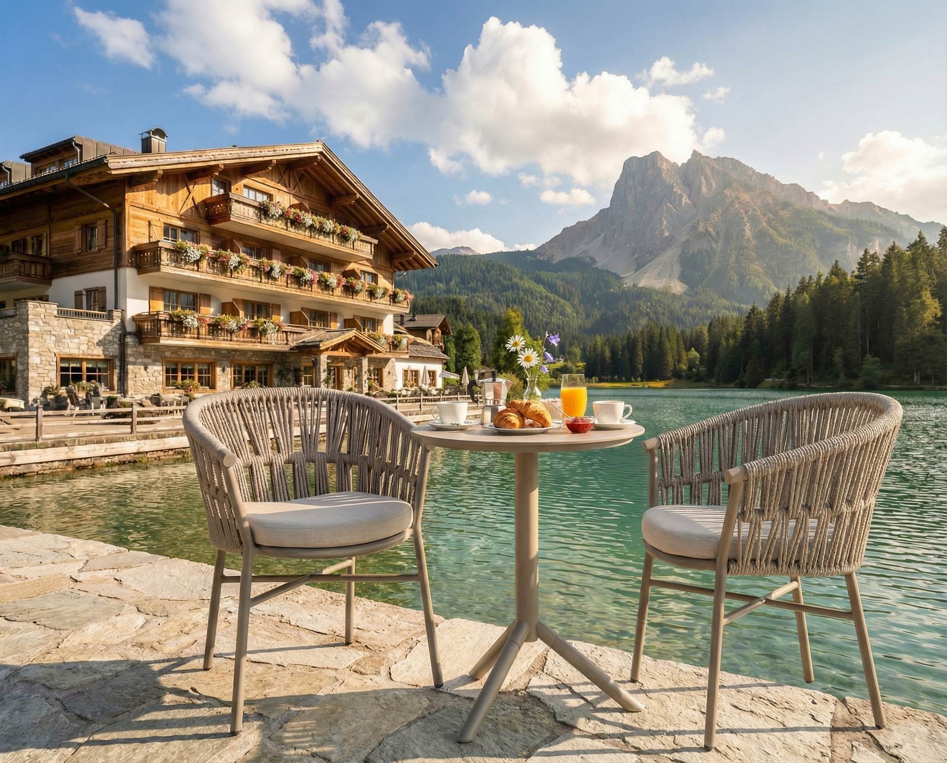 Fenja Gartenstuhl mit Aluminiumgestell in Taupe, Textilschnur-Rückenlehne in Beige-Meliert und cremefarbenem Sitzkissen für den Outdoor-Bereich