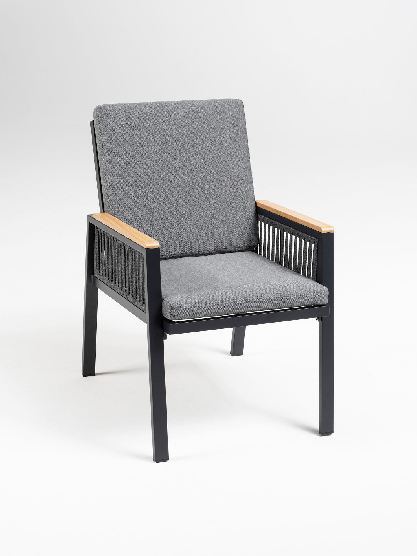 Eckbankgruppe Frederik Outdoor Sitzgruppe aus Aluminium mit Holzdekor Tisch und Textilbändern