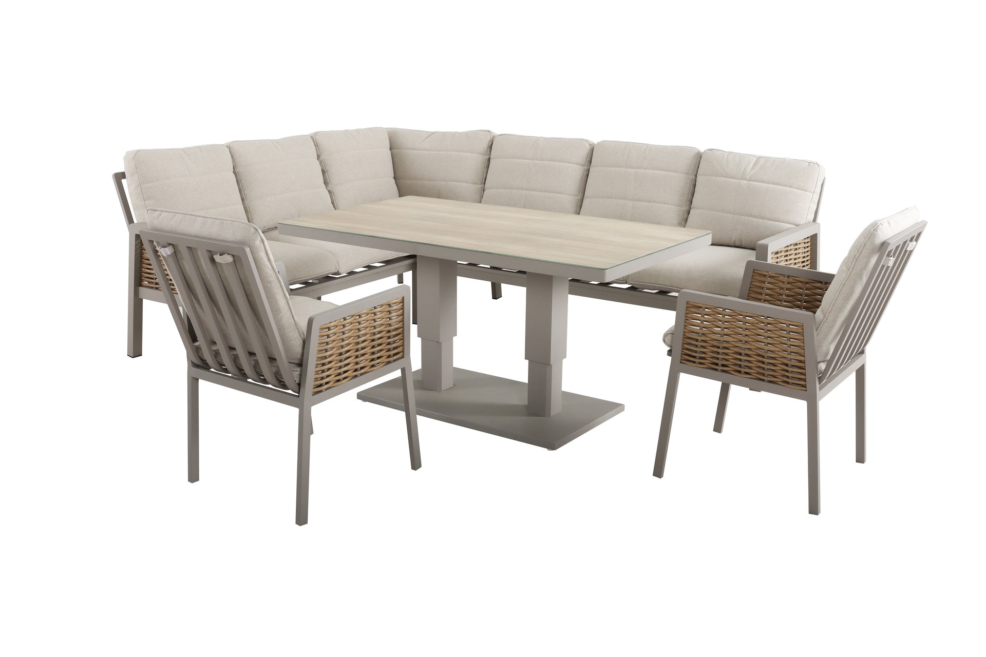 Hailey Eckbankgruppe mit höhenverstellbarem Tisch und Keramikplatte im Holzdekor