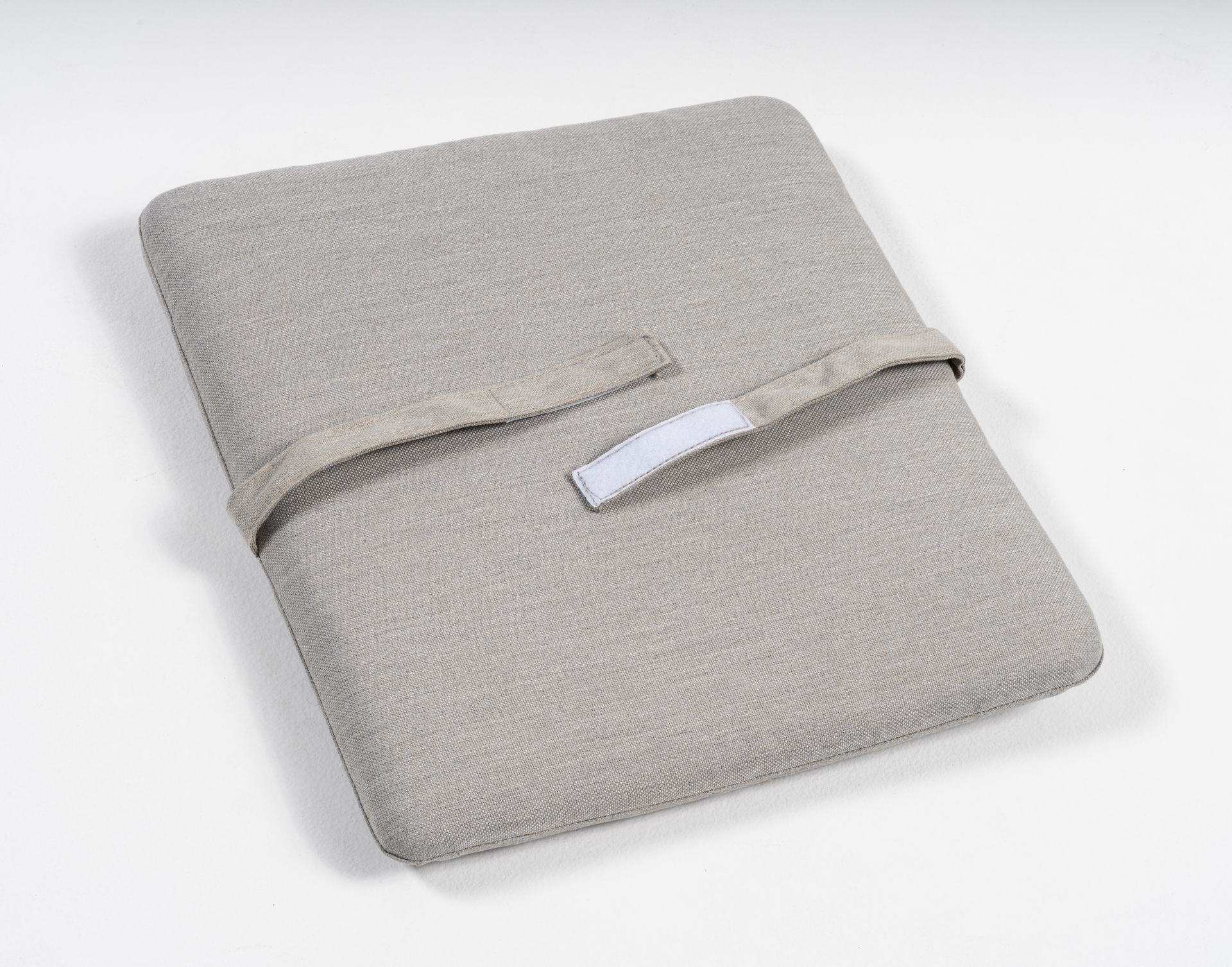 Harvey Barhocker aus Aluminium anthrazit mit grauen Textilschnüren und hellgrauem Sitzkissen