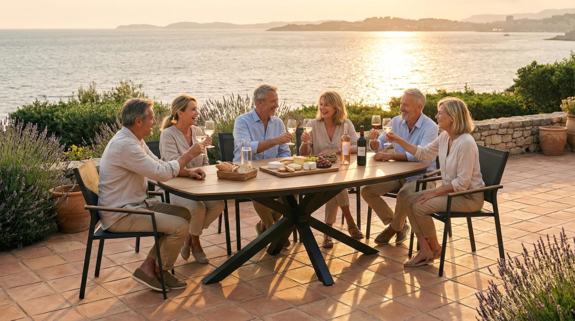 Tischgruppe Lehne mit Polywood-Gartentisch und stapelbaren Armstühlen