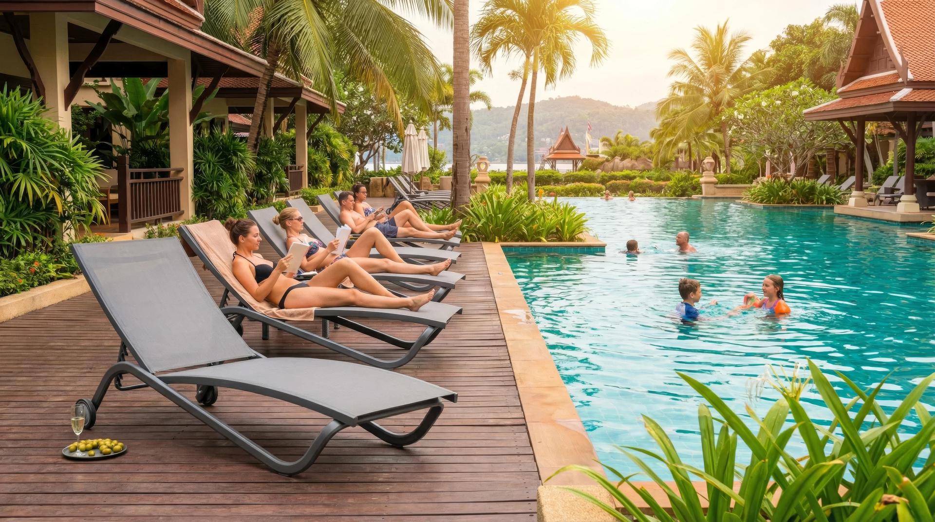 Sonnenliege Mason aus Aluminium in Dunkelgrau mit Textilen-Bespannung in Grau, verstellbarer Rückenlehne und Rädern.