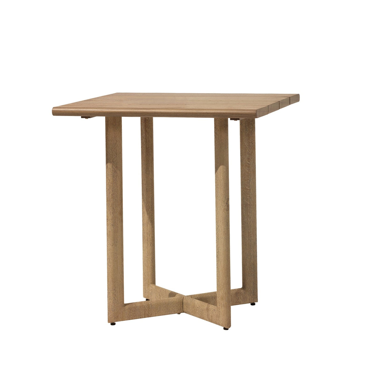 Malea Bartisch 82 × 82 cm aus Aluminium mit Heat-Transfer-Holzfinish, freigestellt
