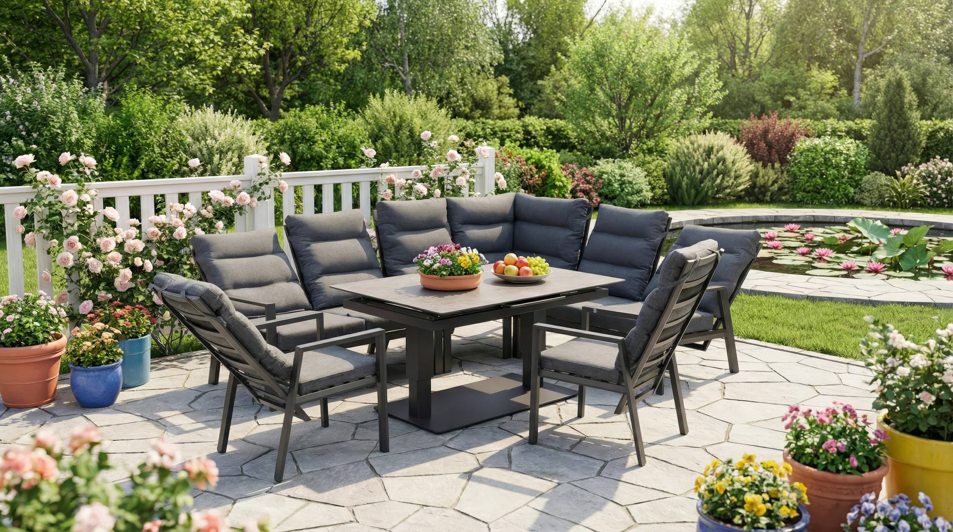 Nicosia Eckbankgruppe mit höhenverstellbarem Ausziehtisch und verstellbaren Rückenlehnen