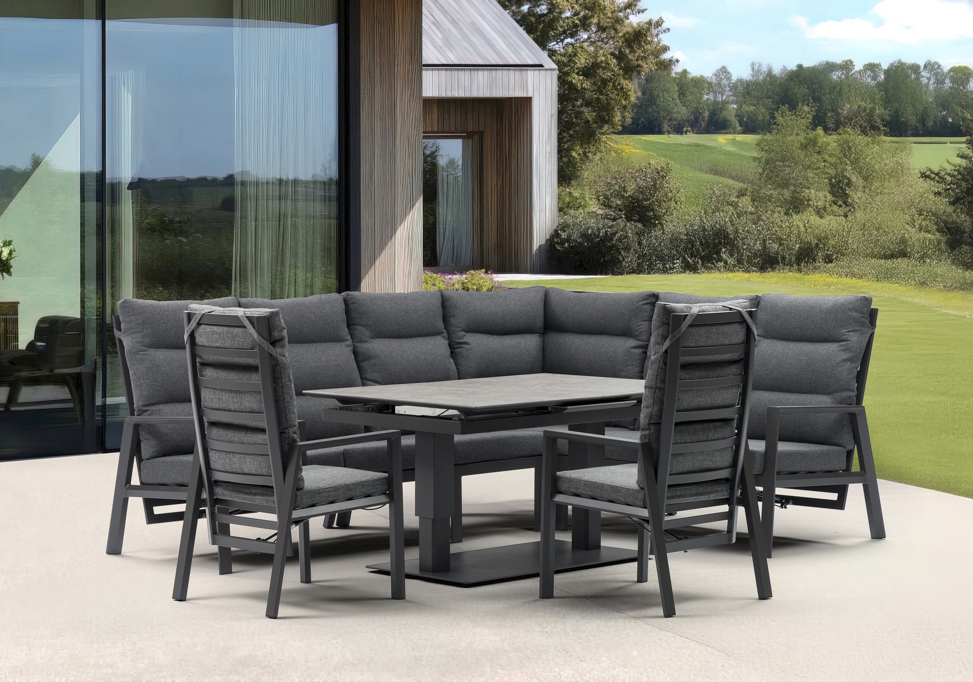 Nicosia Eckbankgruppe mit höhenverstellbarem Ausziehtisch und verstellbaren Rückenlehnen