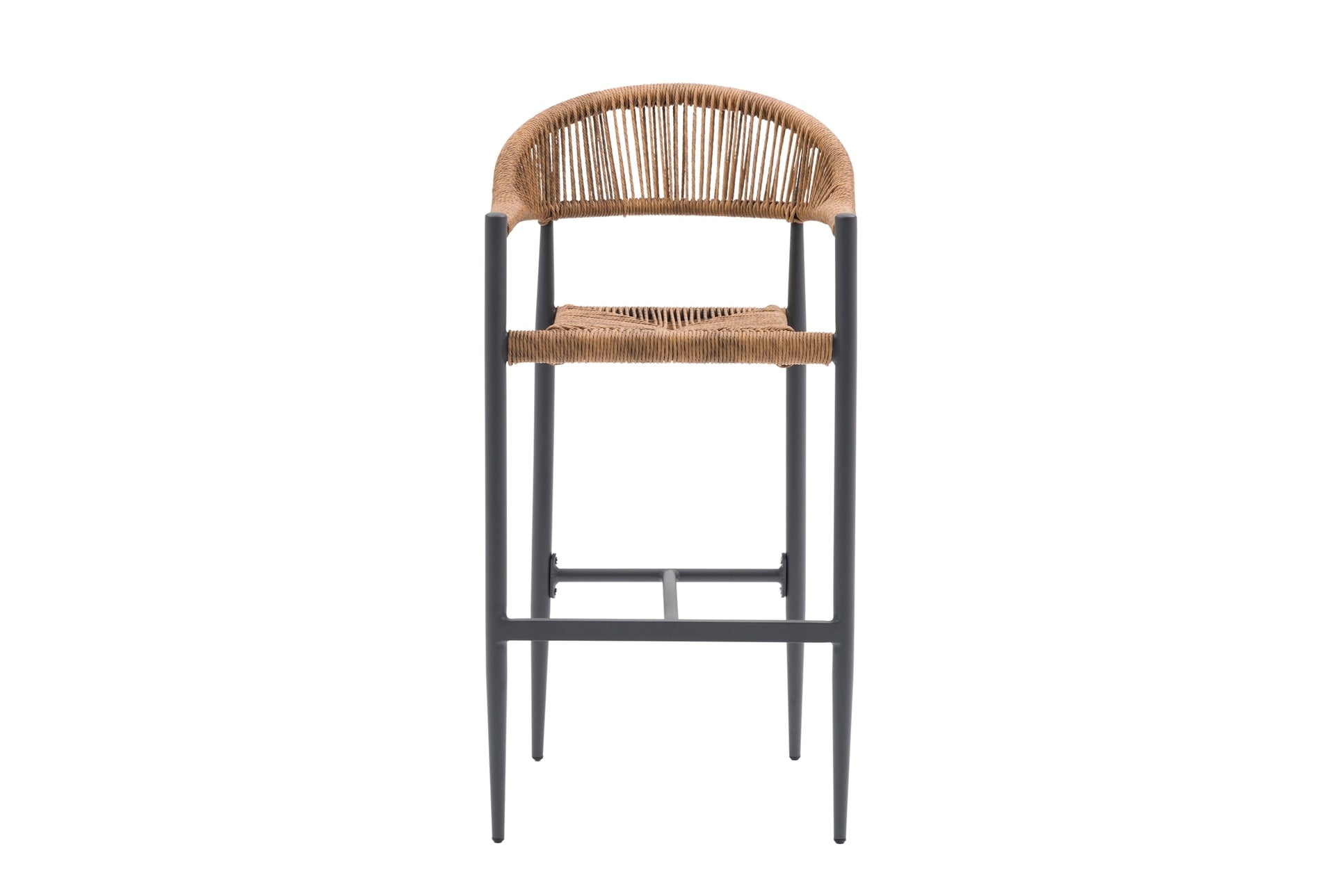 Barhocker Penelope aus Aluminium anthrazit mit naturfarbenen Kunststoffschnüren