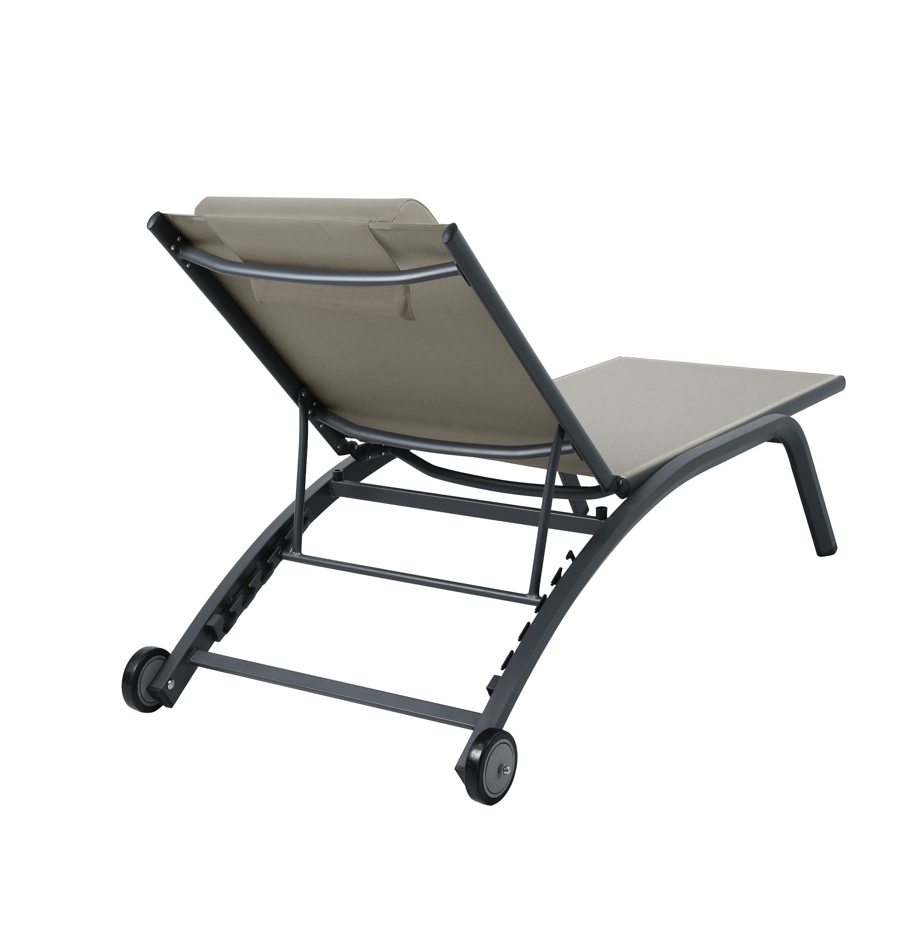 Sonnenliege Philina aus Aluminium in Anthrazit mit Textilen-Bespannung, verstellbarer Rückenlehne und Rollen für Garten und Poolbereich