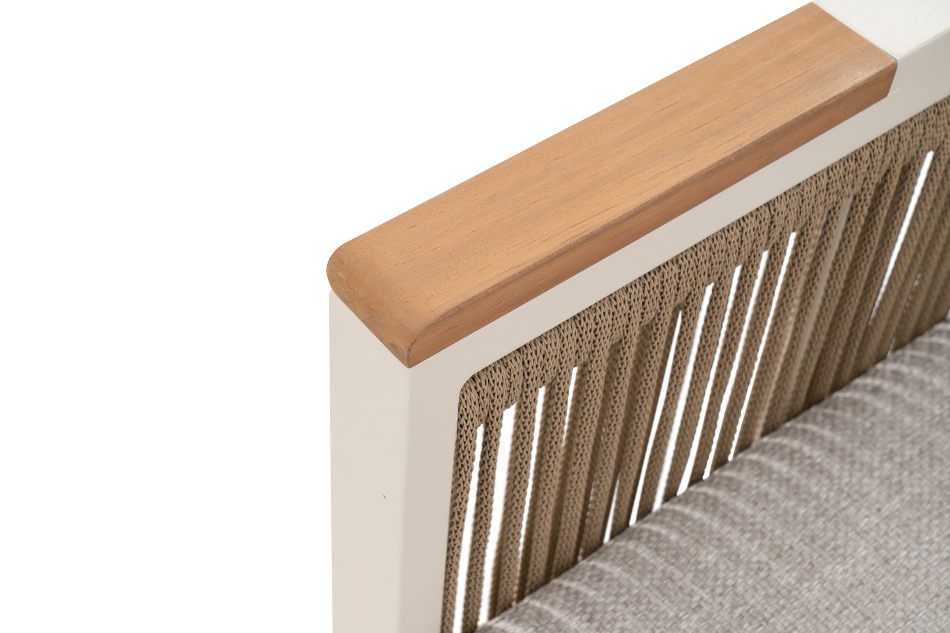 Phoenix Garteneckbankgruppe in Anthrazit und Ivory mit Thermo-Holz und wetterfesten Kissen.