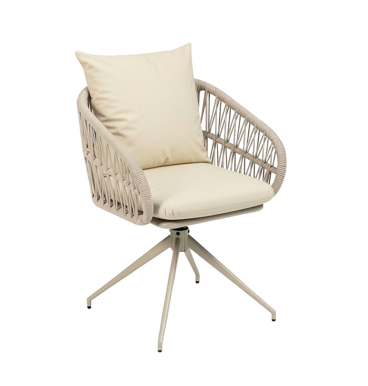 Serena Gartenstuhl Beige – Ansicht 6, drehbarer Outdoor-Stuhl mit Aluminiumgestell, Textilschnüren und Kissen