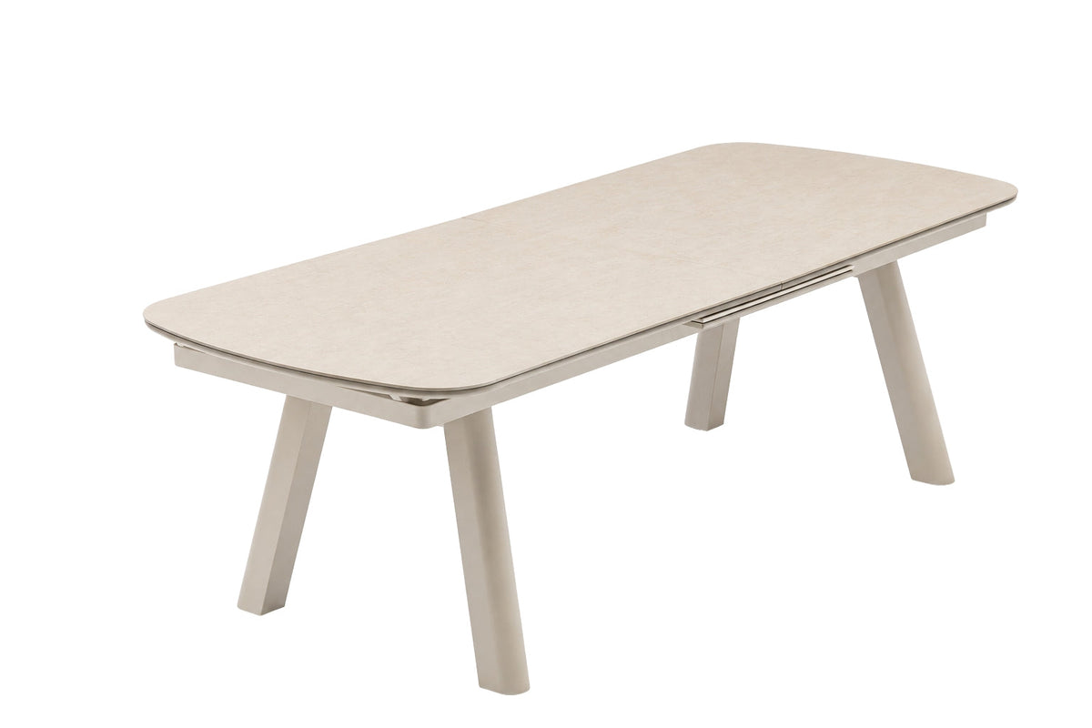 Theresa Gartentisch mit Sinterstone Beige, cremefarbenem Gestell