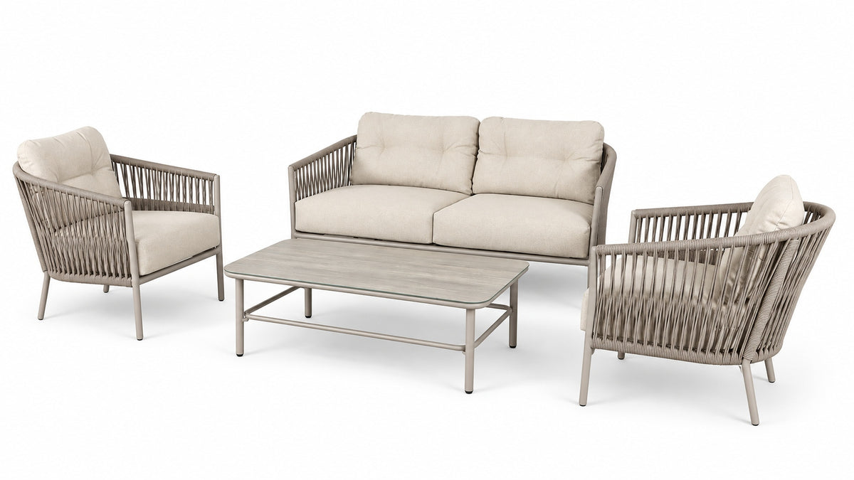 Becky Gartenlounge mit Zweiersofa, zwei Fauteuils und Couchtisch – Gesamtansicht