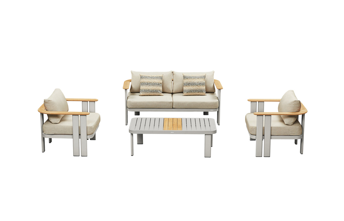 Clarissa Gartenlounge Standard mit Zweiersofa, zwei Fauteuils und Couchtisch – Gesamtansicht