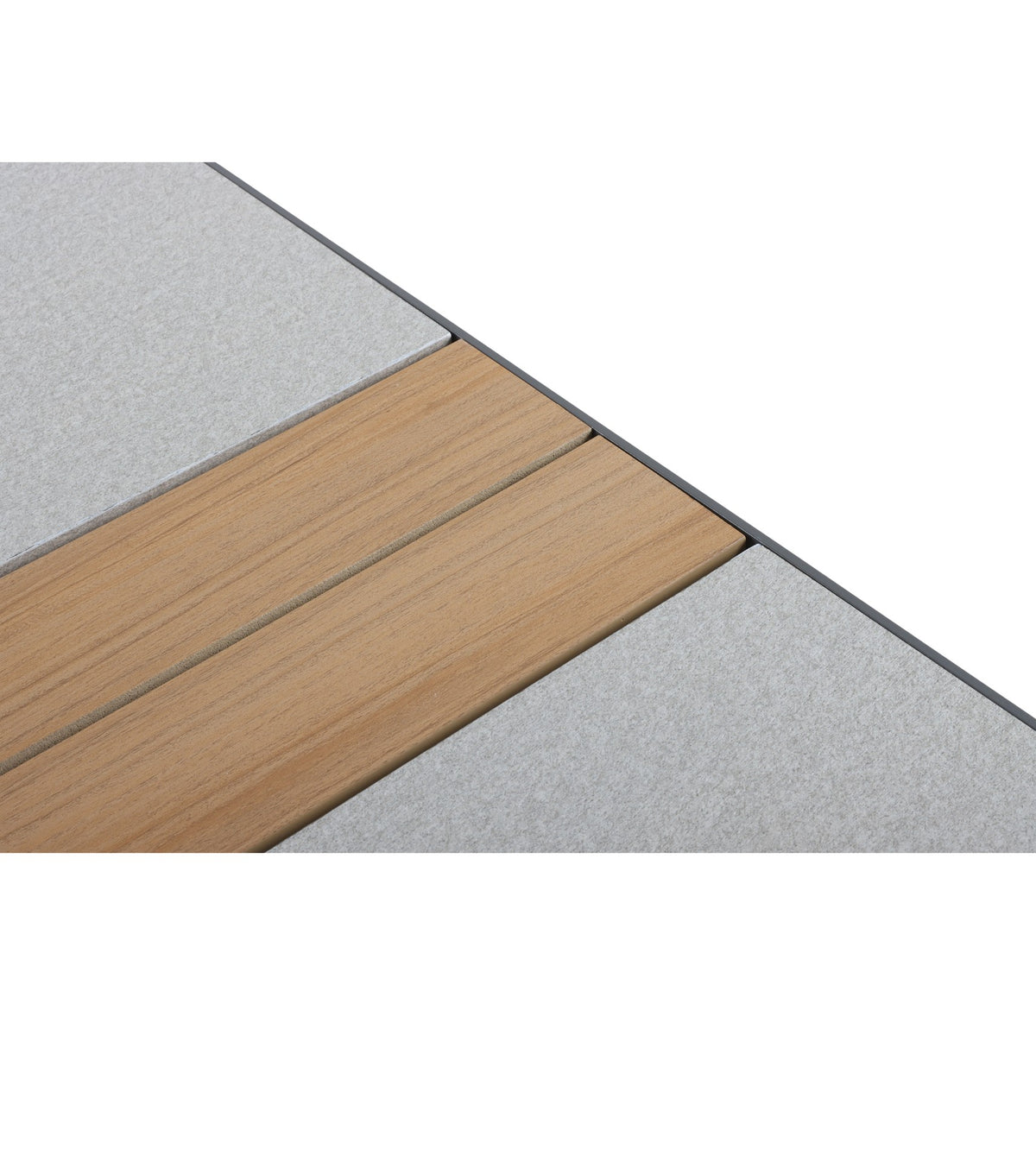 Olivia Eckbankgruppe mit anthrazitfarbenem Aluminiumgestell, hellgrau melierten Twisted-Schnüren, hellgrauen Kissen, Polywood-Tisch und drei Armstühlen