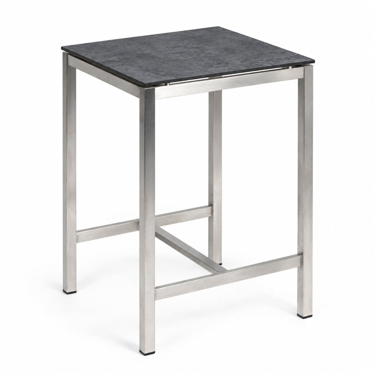Silvio Bartisch 70 × 70 cm, Edelstahl satiniert, HPL-Tischplatte Manhattan dunkel, Höhe 108 cm