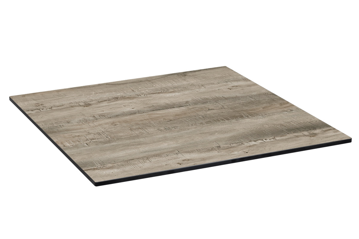 HPL-Tischplatte im Dekor Alaska Oak mit dunkler Kante